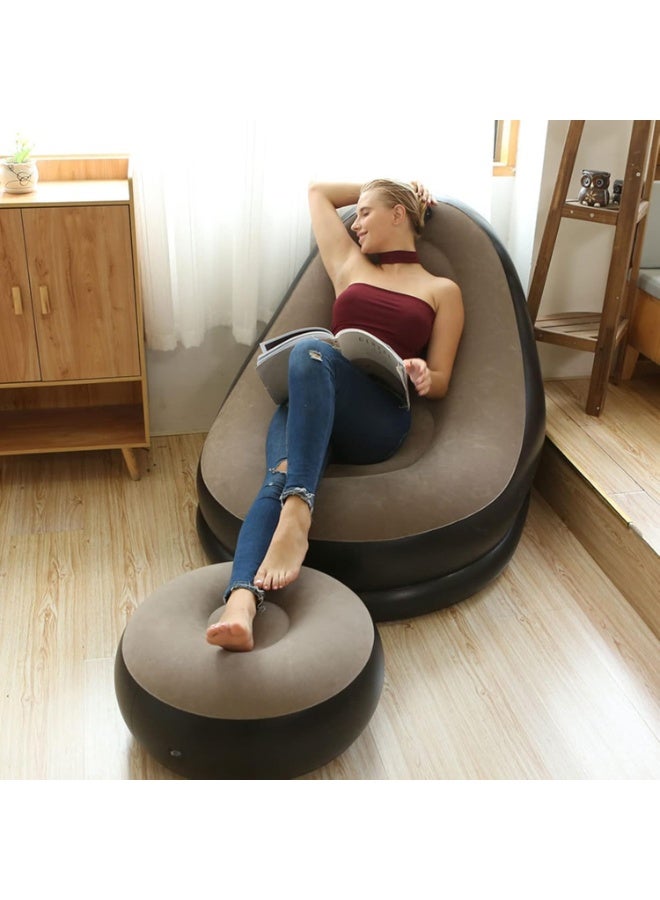 ELTRAZONE Foldable Inflatable Sofa and Footstool Set – Comfortable Air Cushion Recliner with Soft Flocked Surface, Portable PVC Lounger, Easy Setup, Supports Up to 100 kg - Image 2